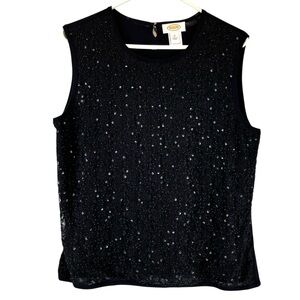 Vintage Talbots Black Lace Beaded Shell Top Sz L